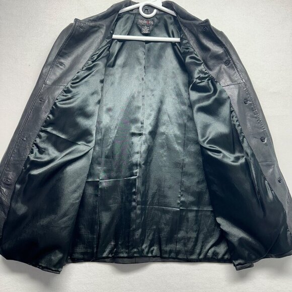 Style & Co Leather Jacket Womens Button Up Size Large Black Collar Pockets - Picture 4 of 9